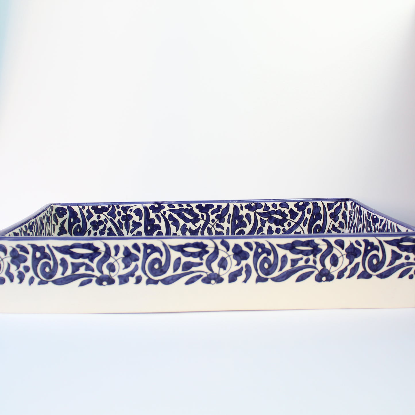Rectangular ceramic Bathroom Sink front view, Arabesque Black White 18" Vessel Sink | TerraFez