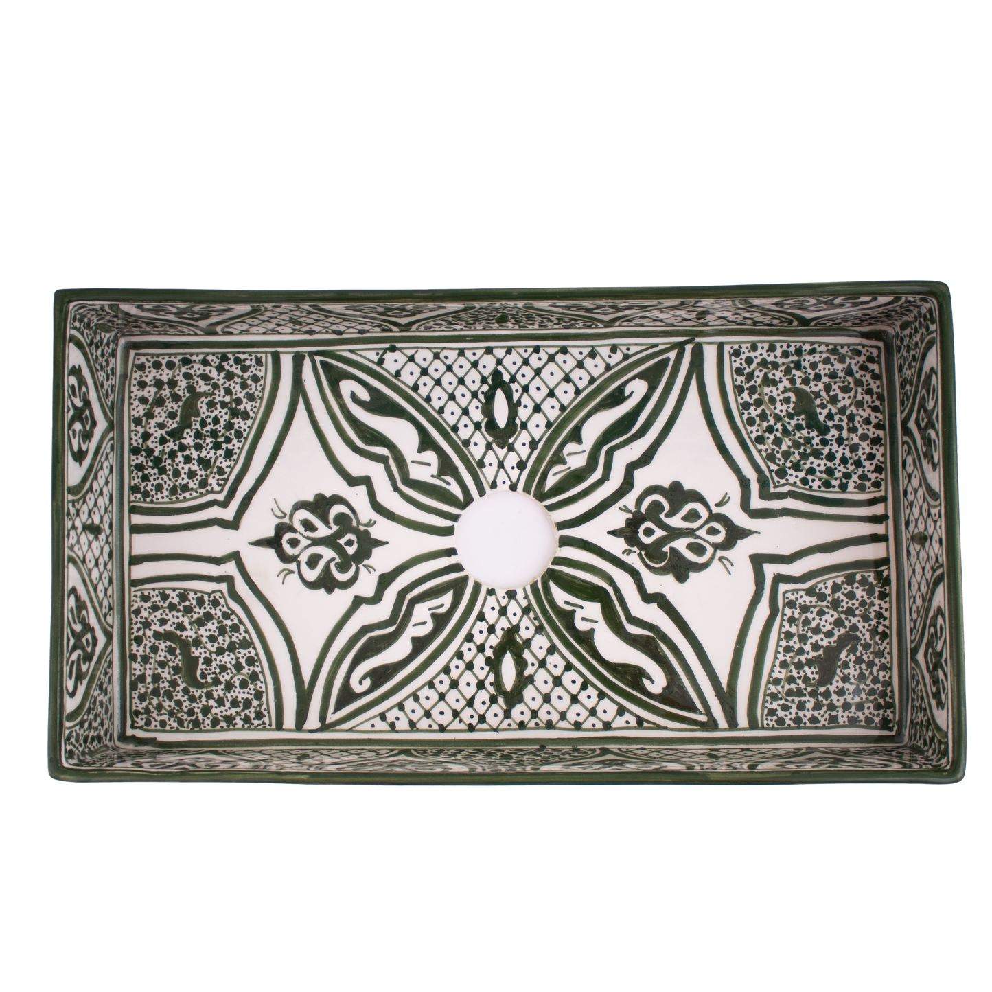 Rectangular ceramic Bathroom Sink top view, Arabesque Green 18" Vessel Sink | TerraFez