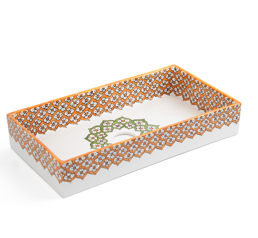 Rectangular Ceramic bathroom sink featuring orange and green floral pattern