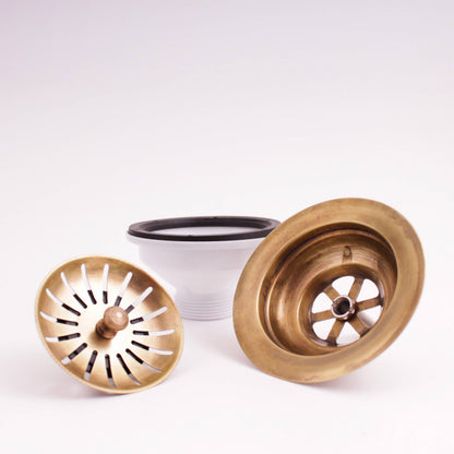 Solid Brass Kitchen Sink Drain, 3.5" Basket Strainer, Antique or Polished