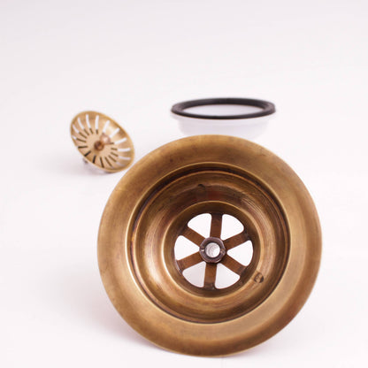 Solid Brass Kitchen Sink Drain, 3.5" Basket Strainer, Antique or Polished