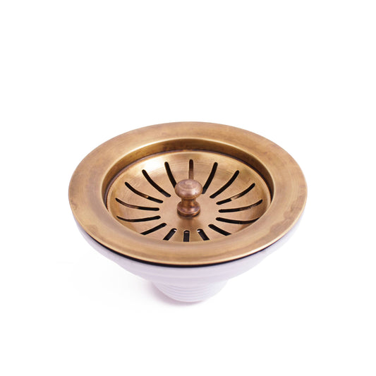 Solid Brass Kitchen Sink Drain, 3.5" Basket Strainer, Antique or Polished