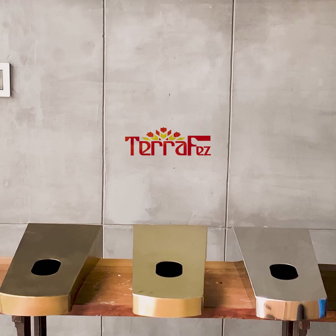 Video showcasing 3 brass sink support brackets in different finish variations: brushed brass, bronze patina brass and nickel-plated brass, made by TerraFez