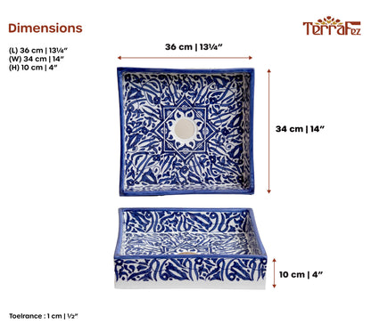 Product dimensions for 36cm handmade ceramic rectangular sink showing top and side measurements
