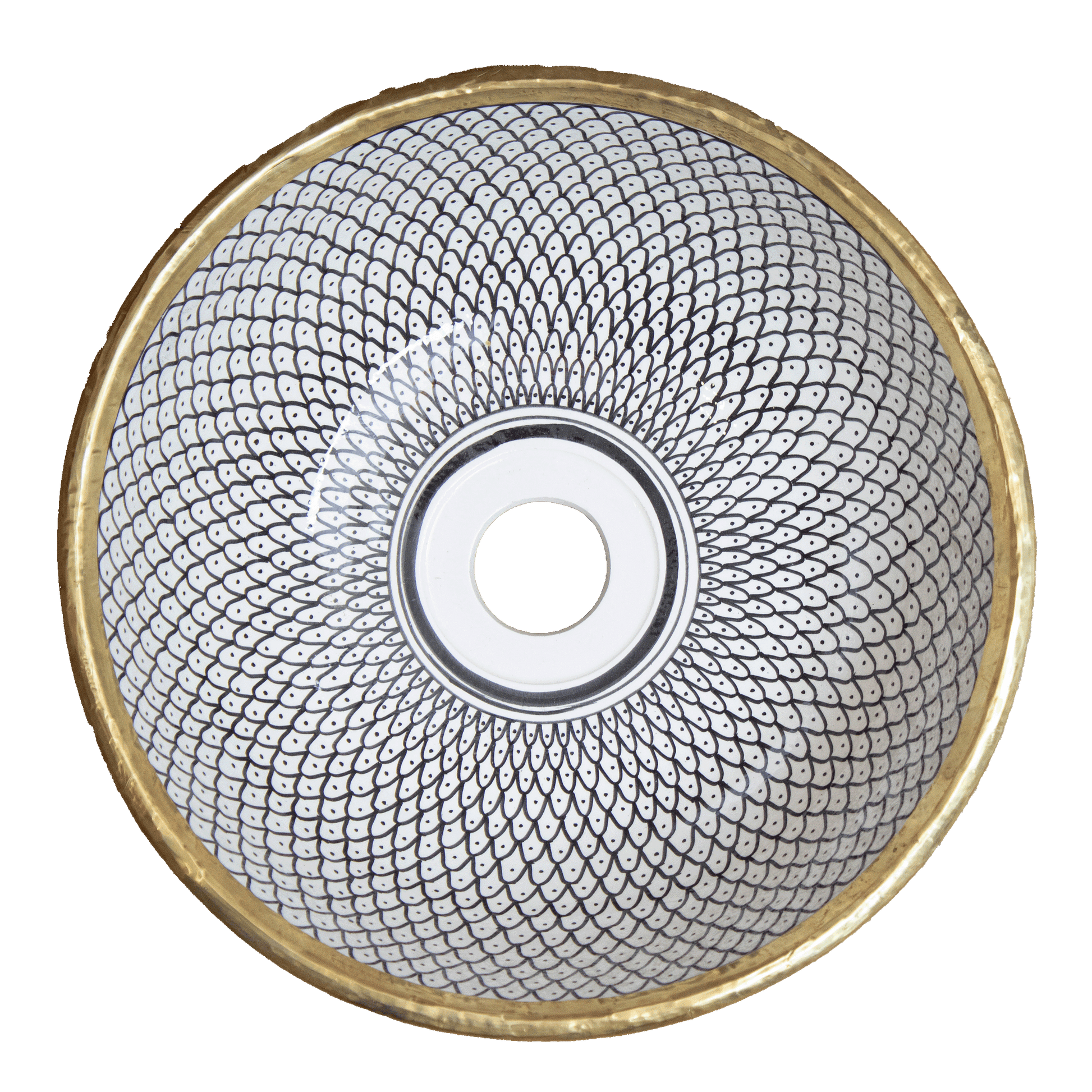 round fishscale ceramic bathroom sink top view