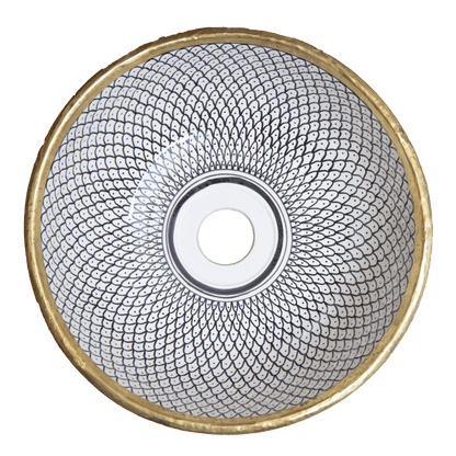round fishscale ceramic bathroom sink top view