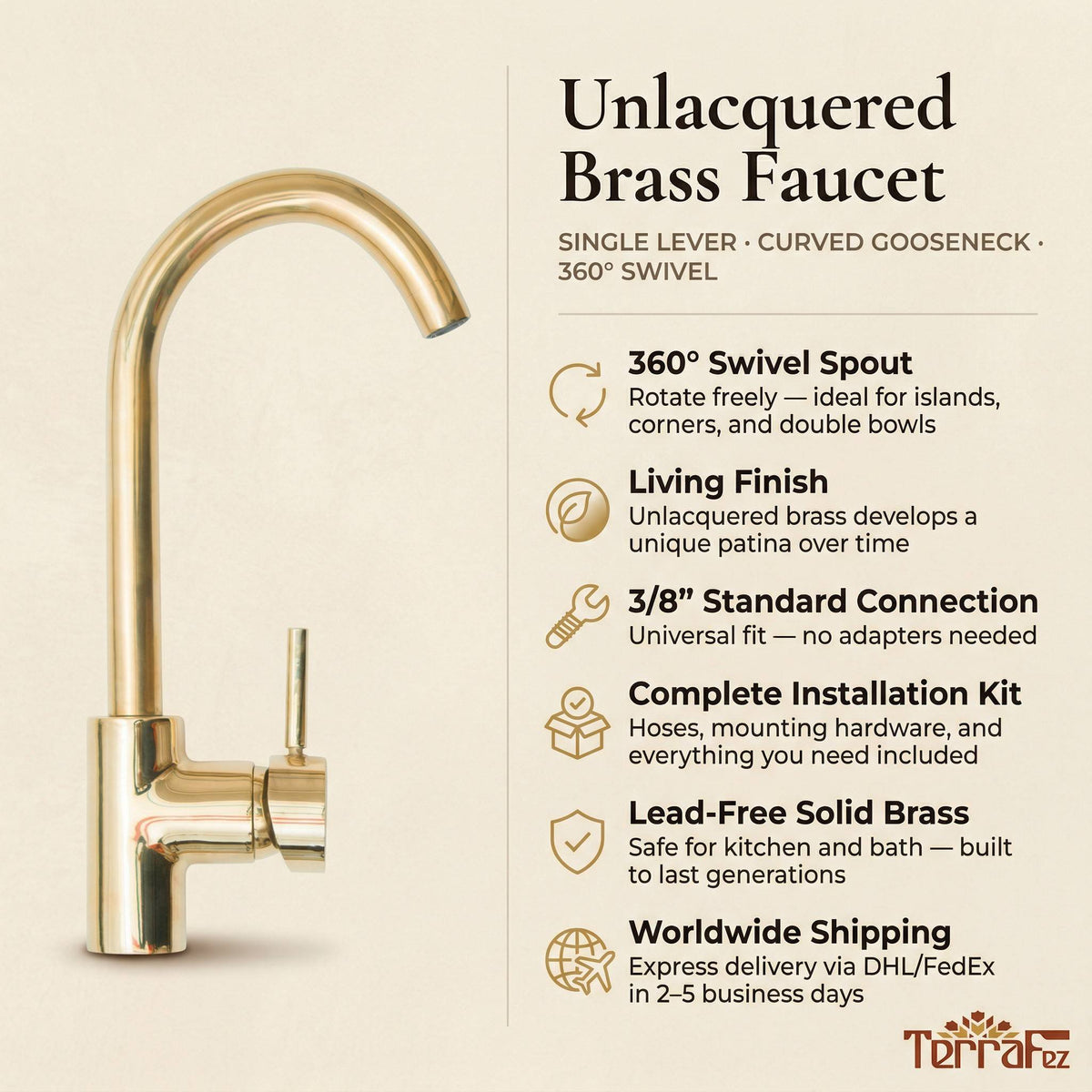 Unlacquered Brass Mixer Faucet