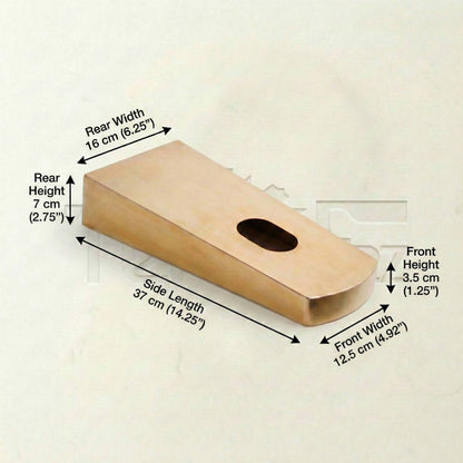 Product dimensions for 37cm handmade brass sink support bracket showing length, width, and height measurements in centimeters and inches
