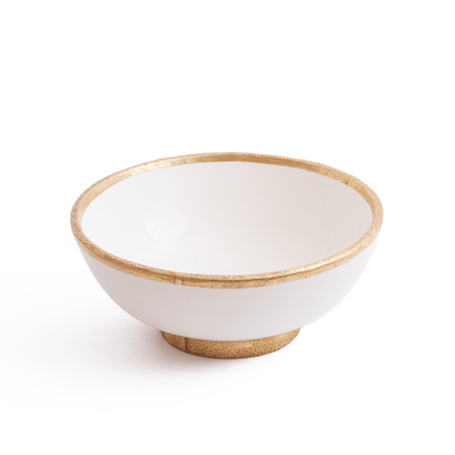 Handcrafted Moroccan white ceramic bowl sink with elegant brass-rimmed edge and matching brass base